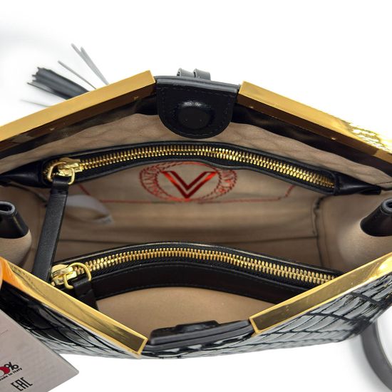 Сумка Valentino Orlandi черная кожаная стеганная - фото 5, 7561 VO NERO