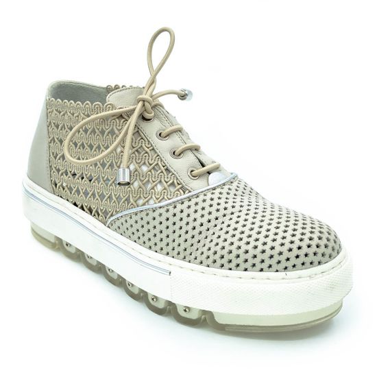 Полуботинки Mara бежевые комбинация кожи и текстиля - фото 2, 