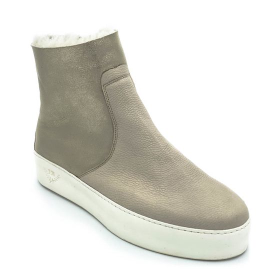 Ботинки Marzetti бежево-золотые кожаные МЕХ - фото 2, 7853MD01 MZ