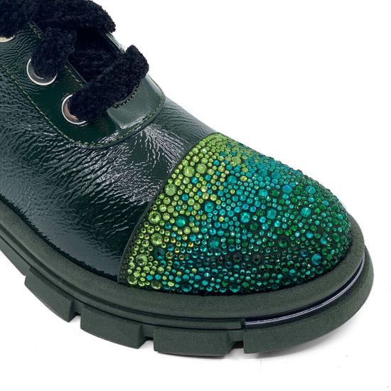 Ботинки Tiffi зеленые из лакированной кожи на шерсти - фото 6, A383 TI BOSCO