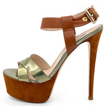 Босоножки Renzi кожа/замша коричнево-золотые на платформе - фото 1, 522903A RZ