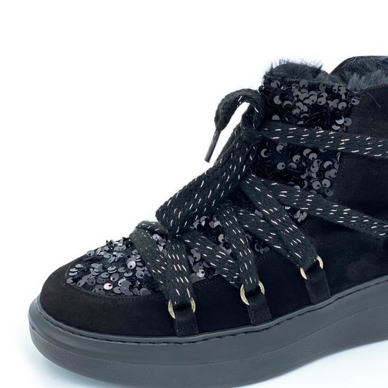 Ботинки Pertini черные замшевые МЕХ - фото 6, 192W16296D2 PRT