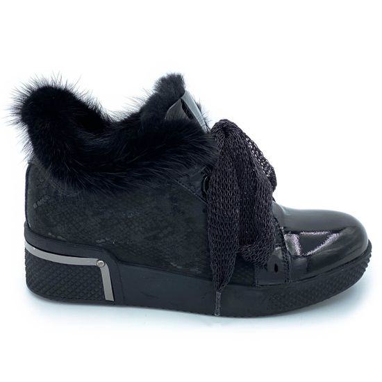 Ботинки Lab Milano черные МЕХ комбинация замши и наплака - фото 1, 