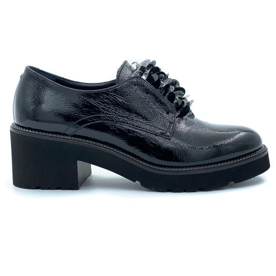 Полуботинки женские Donna Soft из черного наплака на устойчивом каблуке - фото 1, 