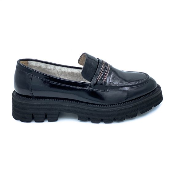 Лоферы Tuffoni черные из лакированной кожи МЕХ - фото 1, 