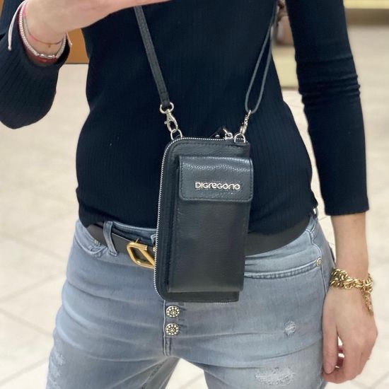 Сумочка Di Gregorio кросс-боди черная кожаная маленькая, 