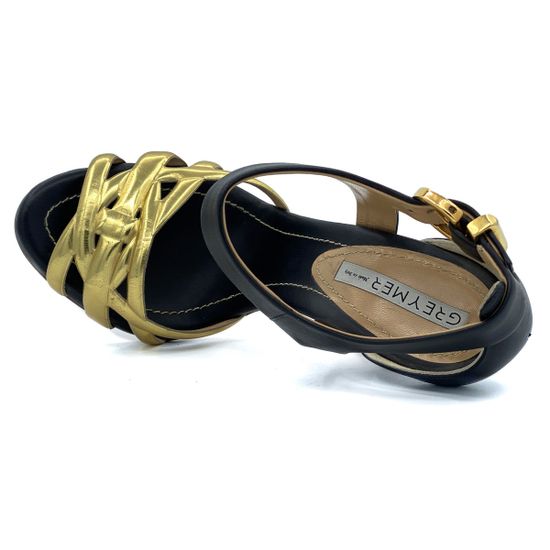 Босоножки Grey Mer черно-золотые кожаные - фото 5, 748110 GREY