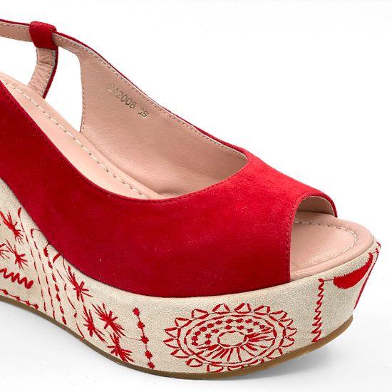 Босоножки Santini замшевые красные на расписной танкетке - фото 6, 