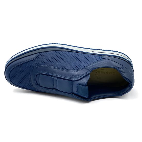 Кроссовки Giampieronicola синие кожаные c перфорацией без шнуровки - фото 5, 