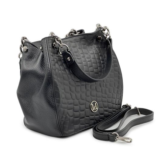 Сумка MOT CLE черная кожаная с &quot;серебряной&quot; фурнитурой - фото 2, COFFA MOT NERO COCCO SILVER