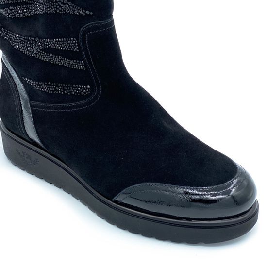 Полусапоги Marzetti черные МЕХ комбинация замши и наплака - фото 6, 