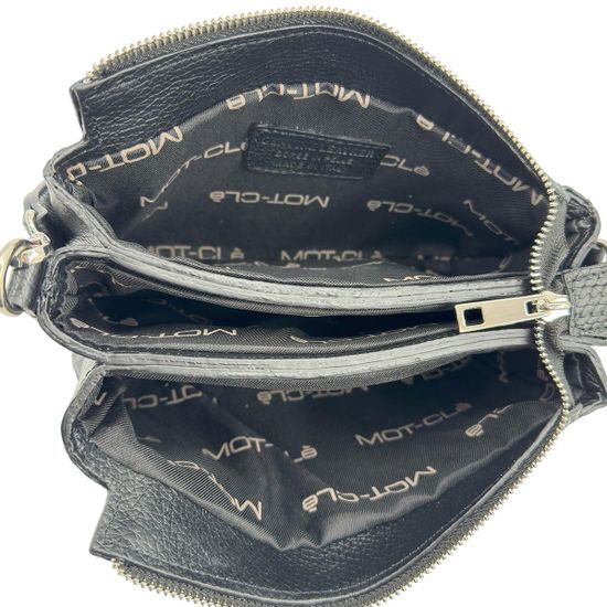 Сумка кросс-боди MOT-CLE кожаная черная c &quot;серебряной&quot; фурнитурой - фото 7, TRIS MOT NERO SILVER