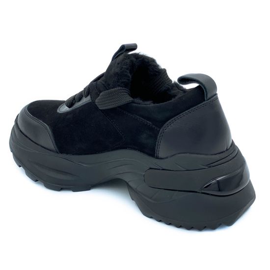 Кроссовки Cover черные комбинация кожи и замши МЕХ - фото 3, 15522-3 COV