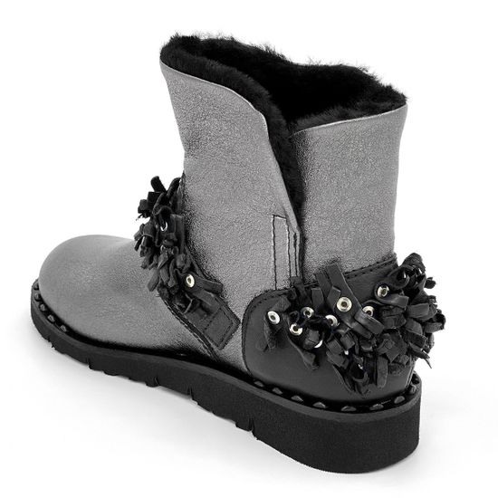 Ботинки Mimmu черно-серебряные кожаные МЕХ - фото 3, BOOTH2 MIM