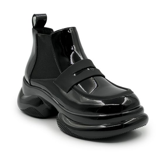 Ботинки TUFFONI черные кожаные лакированные на байке - фото 2, 