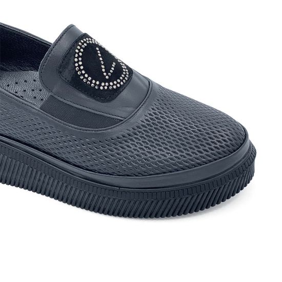 Слипоны Lab Milano черные кожаные с перфорацией - фото 6, 3750154 LAB NERO