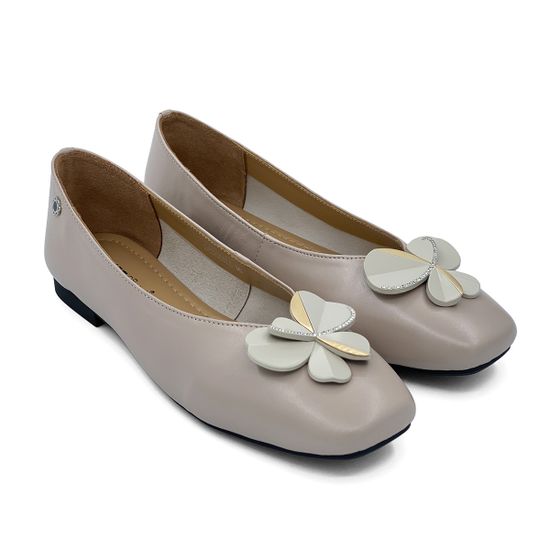 Туфли Tuffoni бежевые кожаные с цветком - фото 8, 