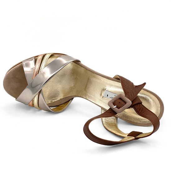 Босоножки Tiffi коричнево-золотые кожаные с замшевыми вставками - фото 5, 