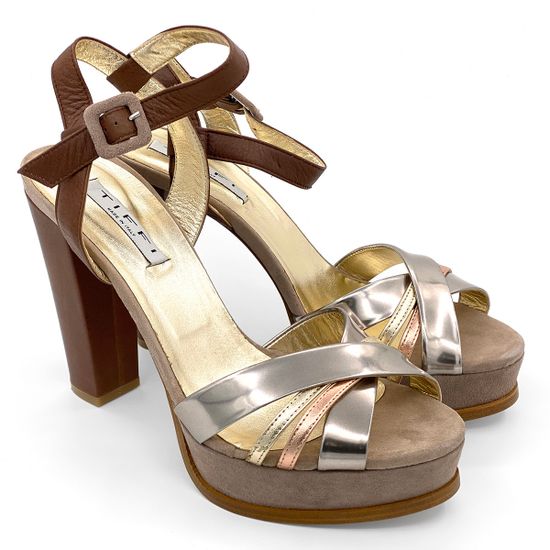 Босоножки Tiffi коричнево-золотые кожаные с замшевыми вставками - фото 7, 