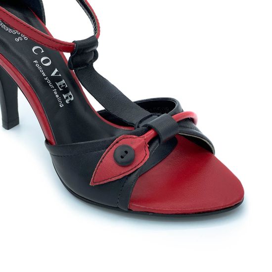 Босоножки Cover черно-красные кожаные - фото 6, 