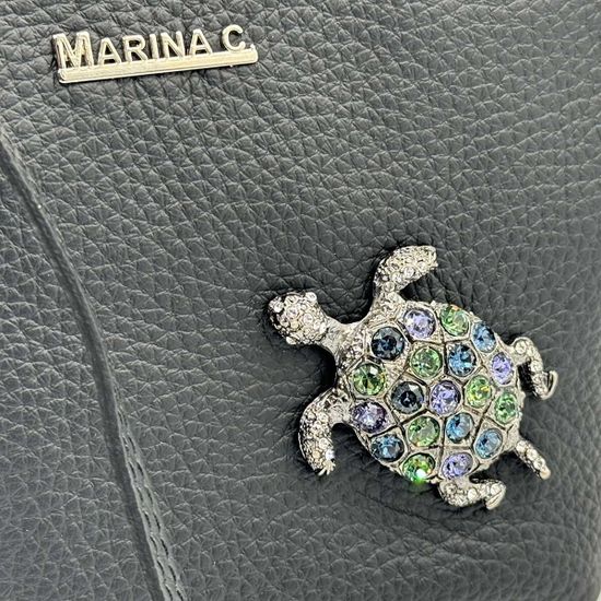 Сумка Marina Creazioni черная кожаная с черепахой - фото 4, B6864 MC NERO TARTARUGA