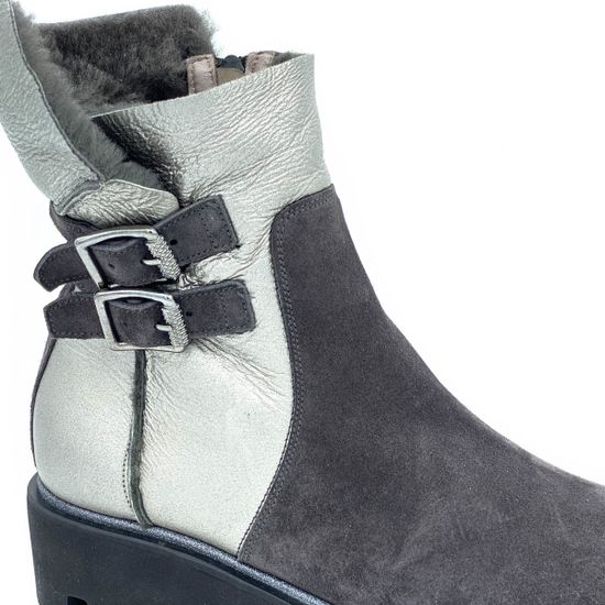 Ботинки Pertini серо-серебряные МЕХ комбинация замши и кожи - фото 5, 