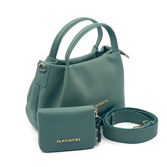 Сумка Di Gregorio светло-зеленая кожаная с кошельком - фото 2, 