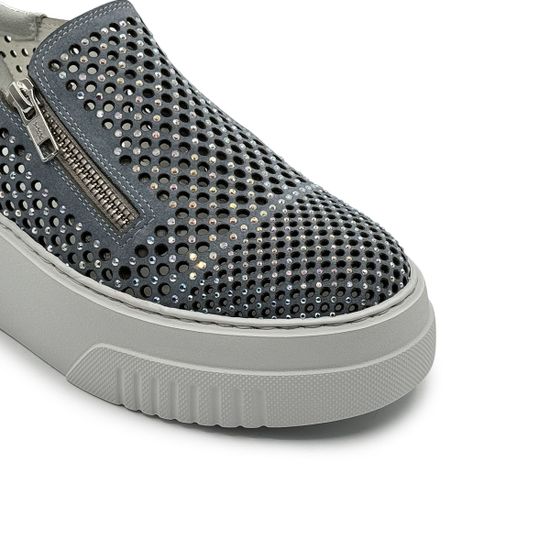 Кроссовки FRUIT серые из нубука с перфорацией и стразами - фото 6, 9082 FR GRIGIO