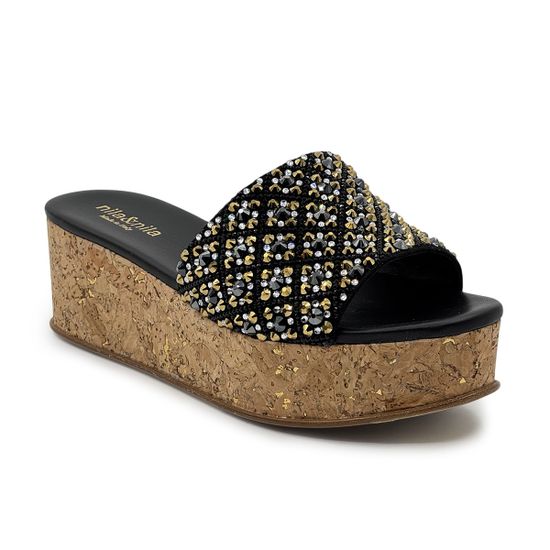 Сабо NILA&amp;NILA черные кожаные со стразами - фото 2, PERT02F NIL