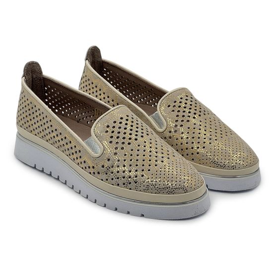 Слипоны Lab Milano бежево-золотистые кожаные с перфорацией - фото 7, 0860129 LAB BEIGE ORO