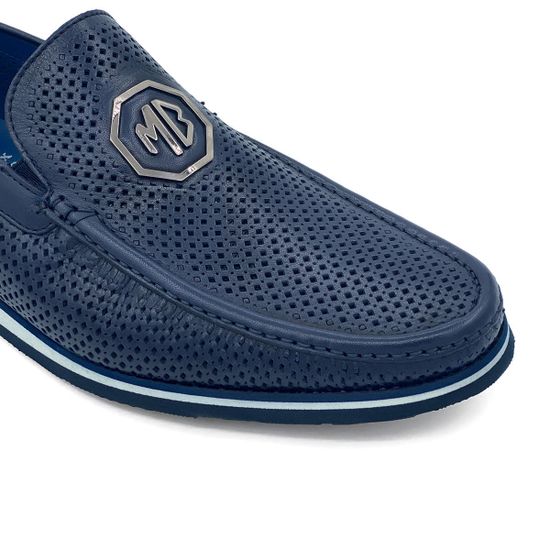 Туфли Mario Bruni с перфорацией кожаные синие - фото 6, 