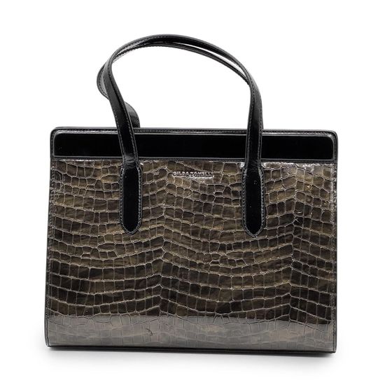 Саквояж Gilda Tonelli зеленый лакированный тиснение &quot;крокодил&quot; - фото 1, 1081 TON VERDE