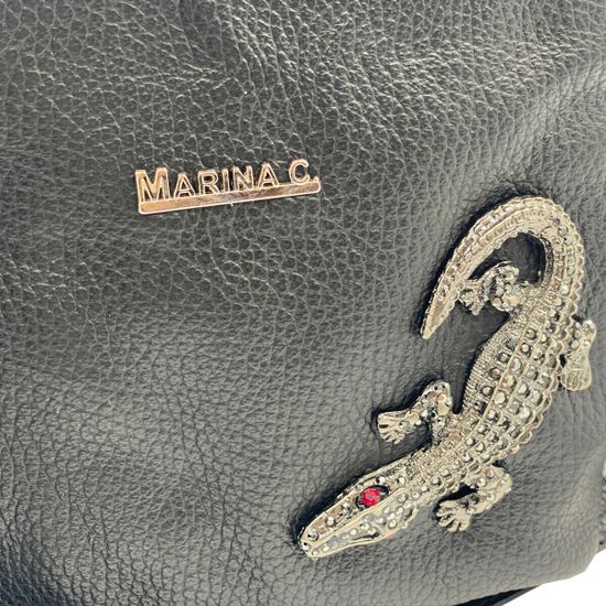Сумка Marina Creazioni черная кожаная с ящеркой - фото 4, 