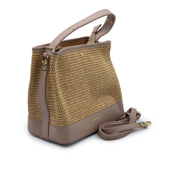 Сумка Di Gregorio розовая/бежевая кожа/текстиль - фото 2, 