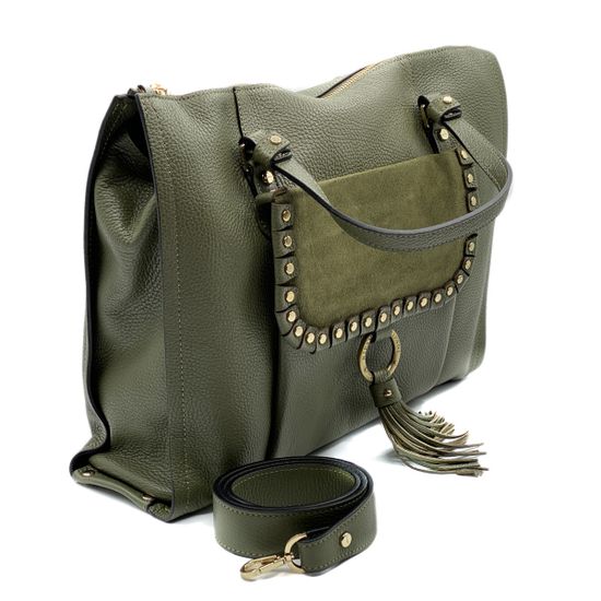 Сумка Ripani зеленая комбинация кожи и замши - фото 2, 