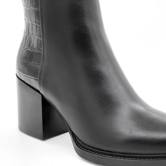 Ботинки Cover черные кожаные МЕХ тиснение под крокодила - фото 5, 751919-2 COV
