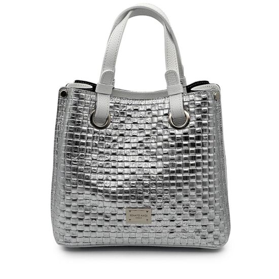 Сумка Renato Angi кожаная плетеная серебряная/белая - фото 1, 