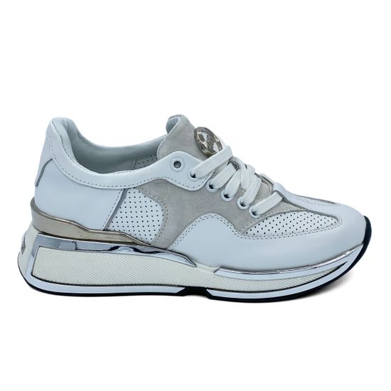 Кроссовки NILA NILA белые кожаные/замшевые - фото 1, NO5815 NIL BIANCO