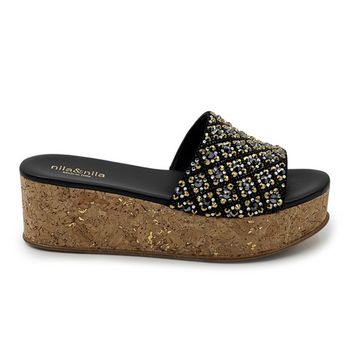 Сабо NILA&amp;NILA черные кожаные со стразами - фото 1, PERT02F NIL