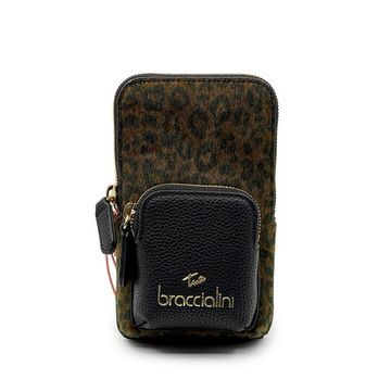 Сумка кросс-боди Braccialini черная/коричневая кожаная с принтом &quot;леопард&quot; - фото 1, B18632 P42 BRA