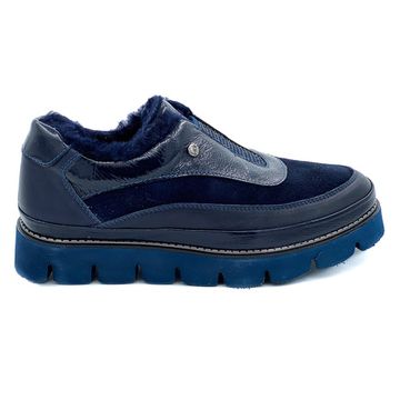 Полуботинки женские Lab Milano мех лак синие - фото 1, A11109-4 LAB