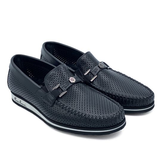 Лоферы Mario Bruni кожаные перфорированные черные - фото 8, 