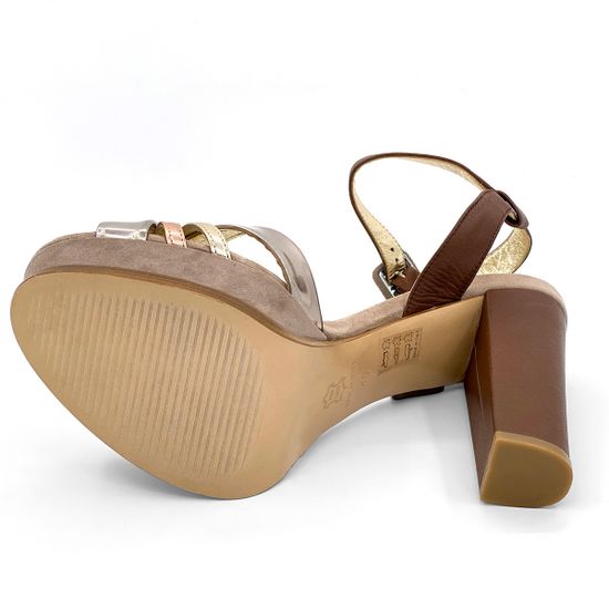 Босоножки Tiffi коричнево-золотые кожаные с замшевыми вставками - фото 4, 