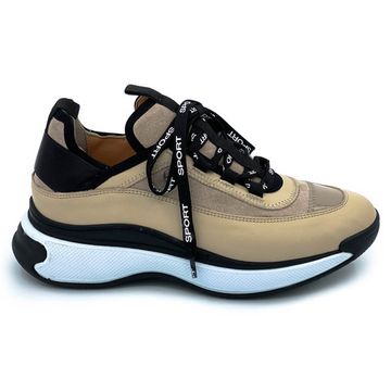 Кросссовки Lab Milano черно-бежевые кожаные демисезонные - фото 1, ZN1313 LAB BEIGE