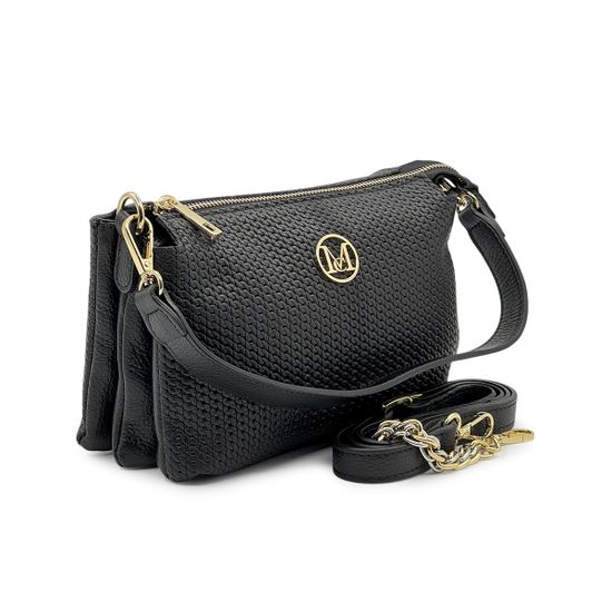 Сумка кросс-боди MOT-CLE кожаная черная c &quot;золотой&quot; фурнитурой - фото 3, TRIS MOT NERO GOLD