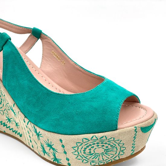 Босоножки Santini замшевые зеленые на расписной танкетке - фото 6, 