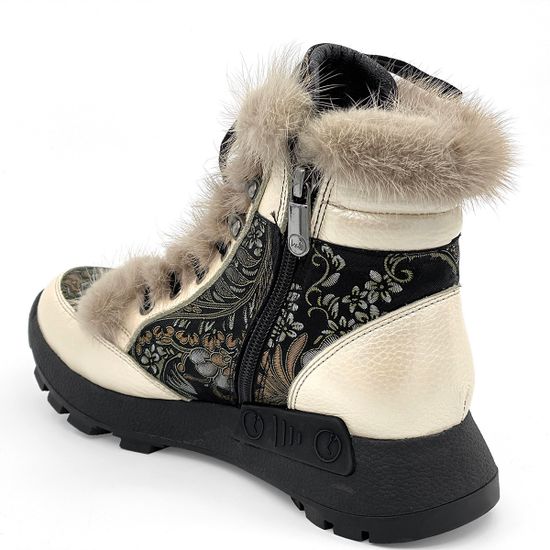 Ботинки Lab Milano бежевые МЕХ комбинация кожи и текстиля - фото 3, 