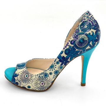 Туфли Rosso&amp;Nero лакированные расписные голубого цвета с открытым мыском - фото 1, 3660 RN