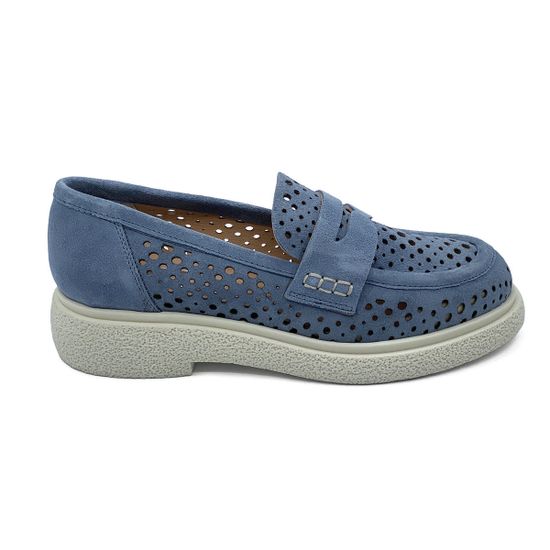 Лоферы летние MIMMU замшевые голубые с крупной перфорацией - фото 1, E303E9 MIM CIELO