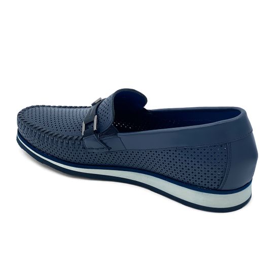 Лоферы Mario Bruni кожаные перфорированные синие - фото 3, 